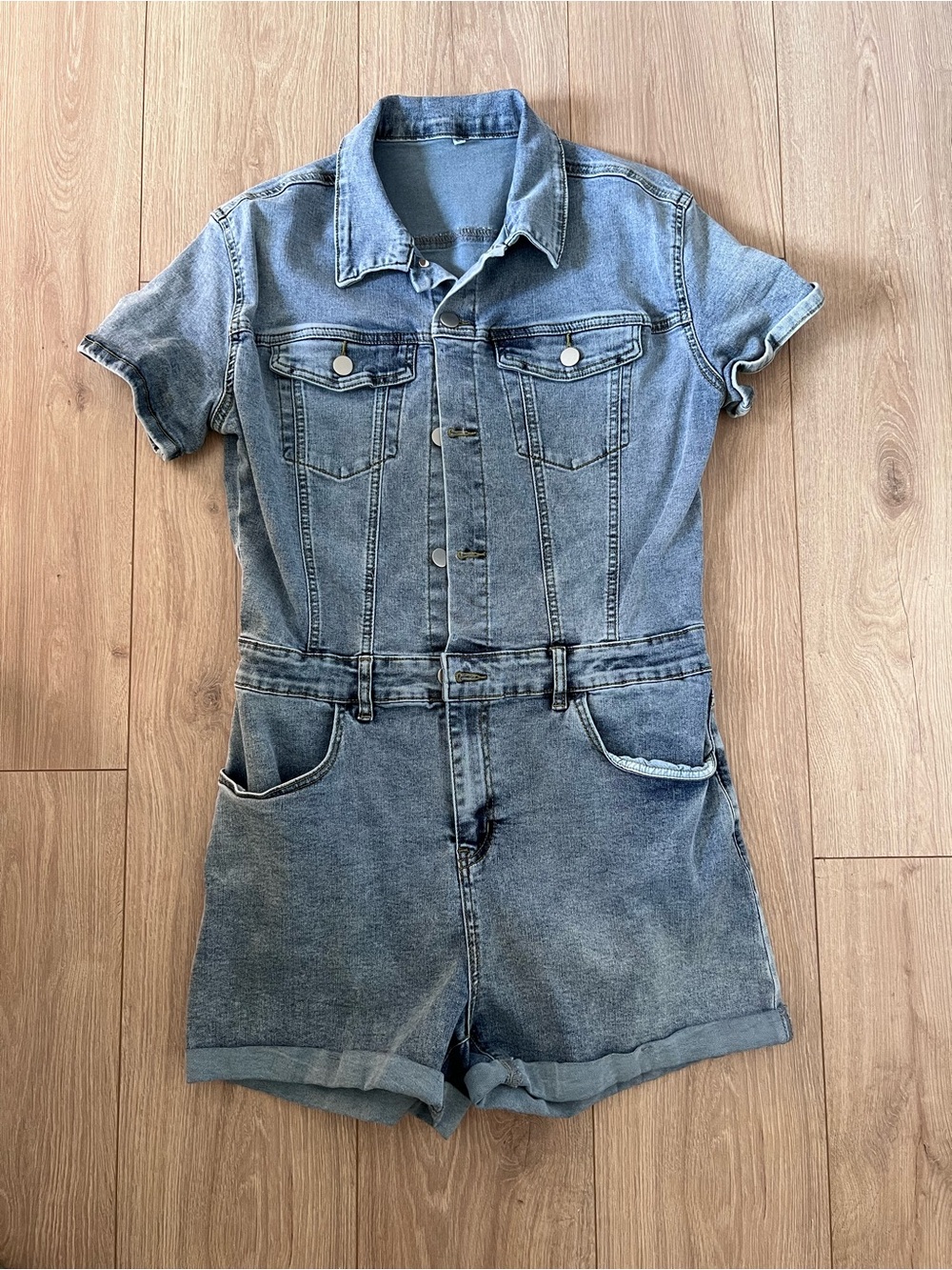 Source Unknown Light Blue Denim Short Sleeve Romper